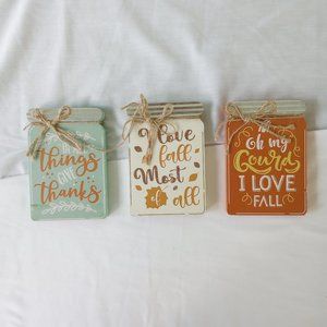 NWT      Set of Three Wood Fall Decorations -